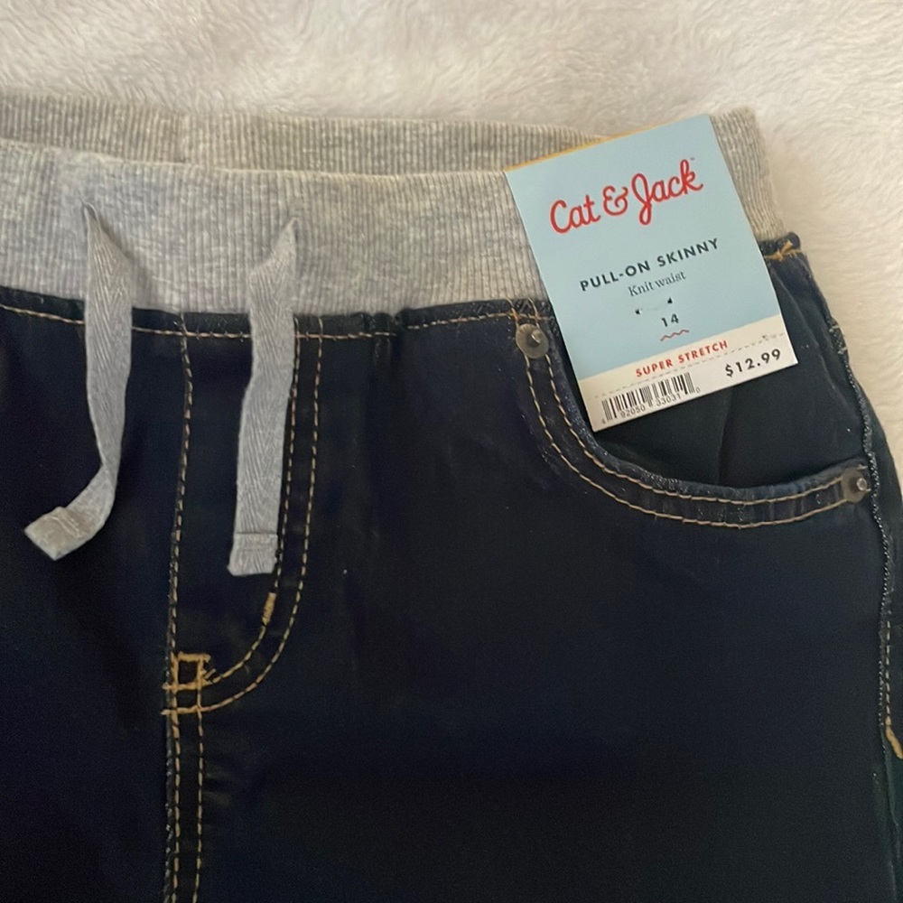 Cat & Jack Girls’ Mid-Rise Knit Waist Pull-On Skinny Jeans Dark Wash size 14 - Picture 6 of 7